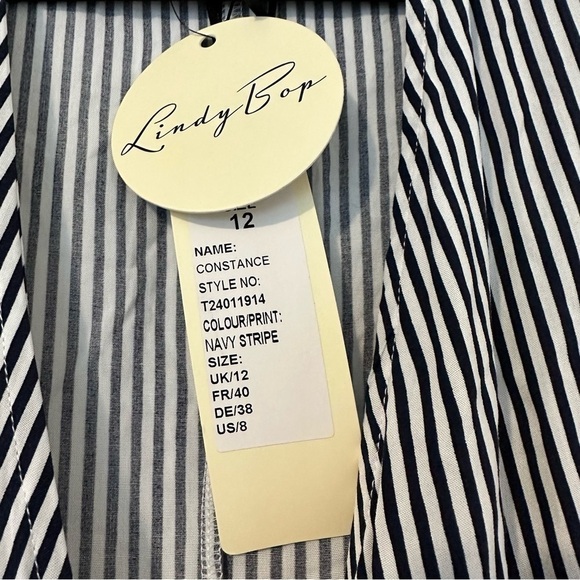 Lindy Bop Constance Navy Stripe Wrap Dress NEW - Picture 3 of 7